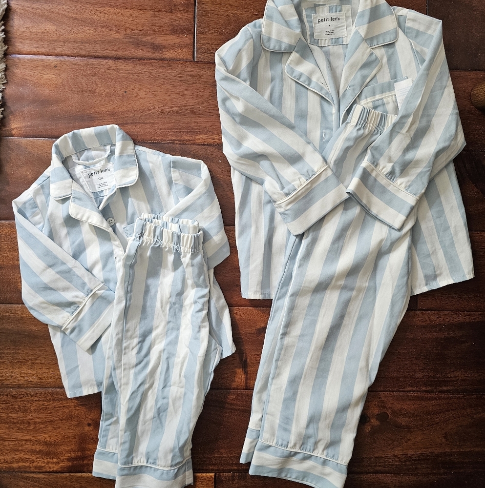 Petit Lem Light Blue and White Striped Pajamas